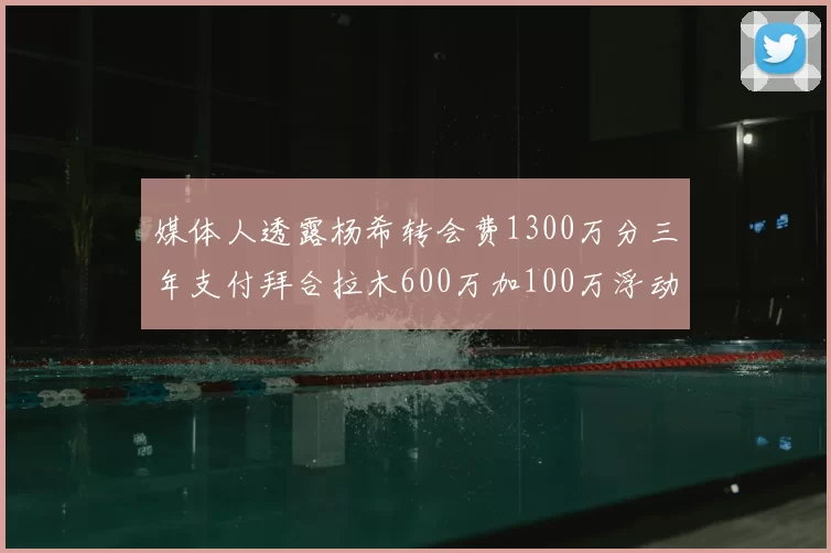 媒体人透露杨希转会费1300万分三年支付拜合拉木600万加100万浮动