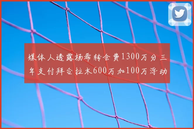 媒体人透露杨希转会费1300万分三年支付拜合拉木600万加100万浮动